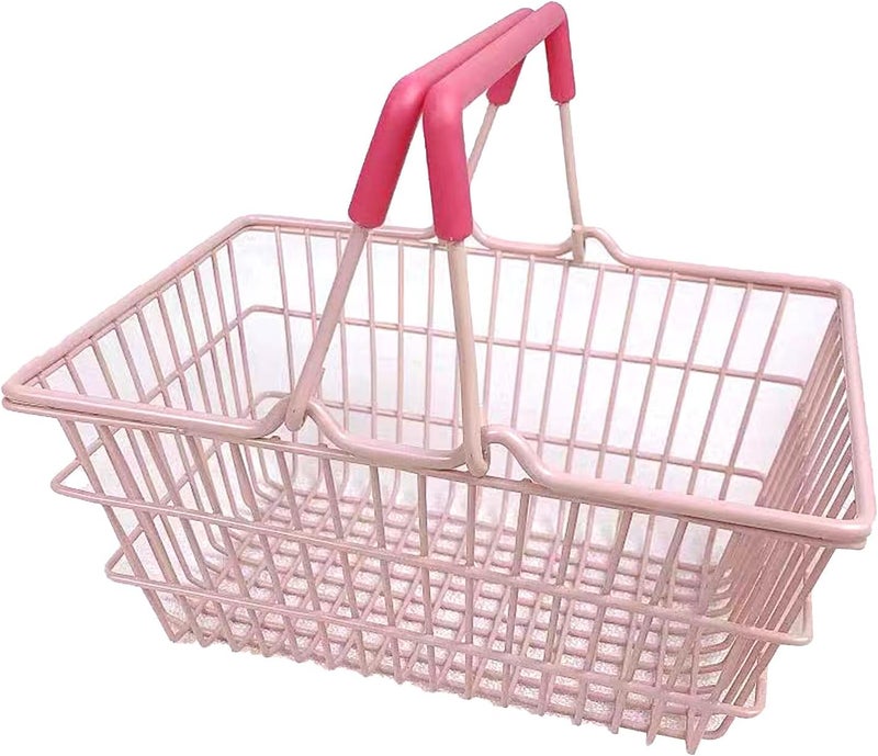 HAOHIZE Small Pink Wire Basket, Wire Baskets for Organizing Portable Baskets for Groceries Pantry Storage Basket with Handles Metal Basket for Shopping, Kitchen, Closet, Bathroom - Image 1